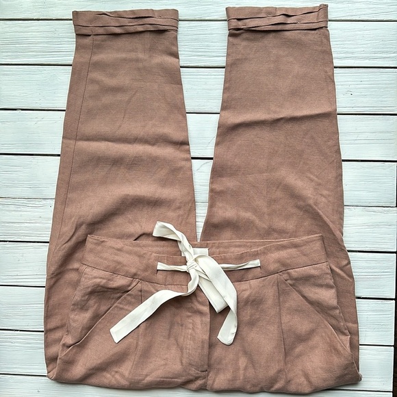 Wilfred Allant Tie Front Linen Blend Pant in Nutmeg size 2 - Picture 3 of 6